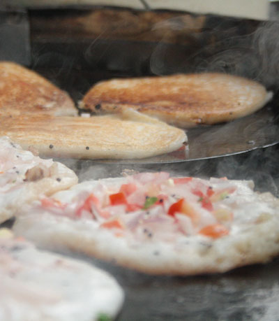 flat bread cooking on grill